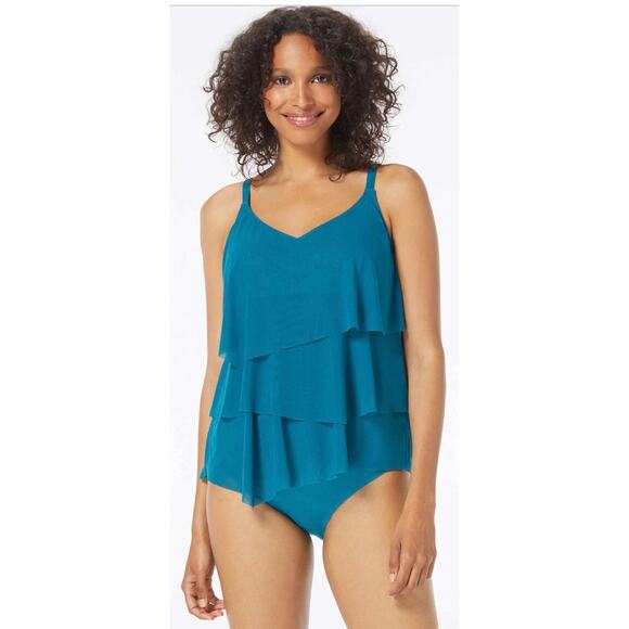 Coco Reef Teal Cove Tier Mesh UW Tankini Top 34DD NWT - Picture 1 of 3